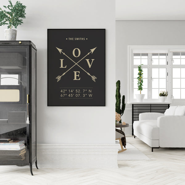 Custom Family Love Wall Print with Family Name and Coordinates
