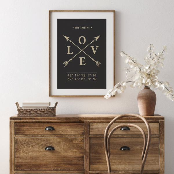 Custom Family Love Wall Print with Family Name and Coordinates