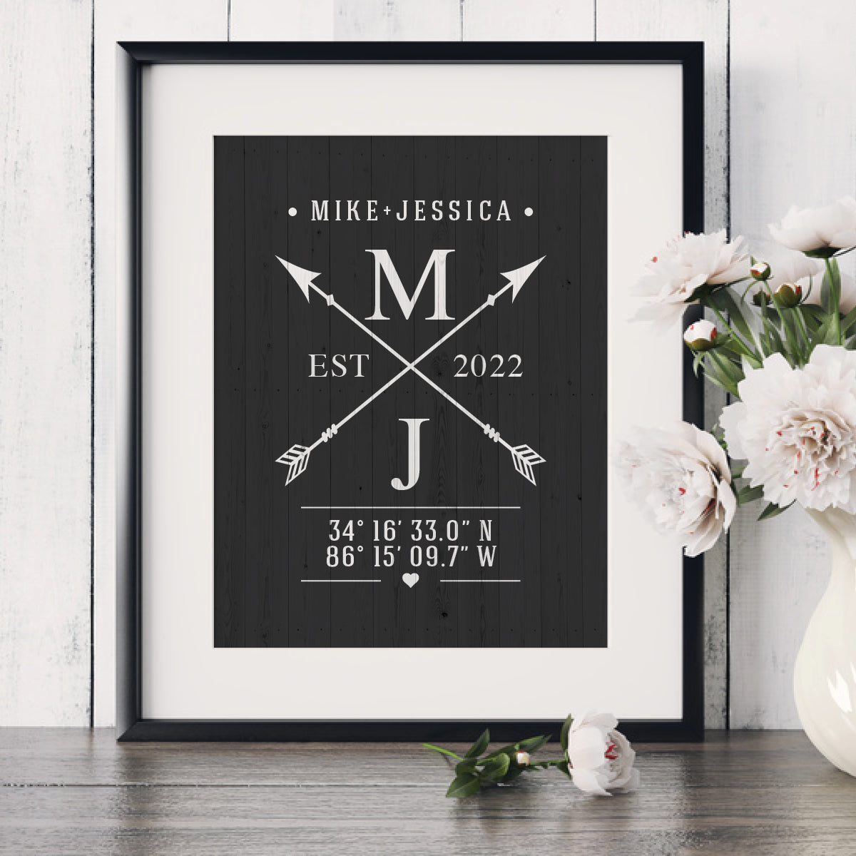 Farmhouse beach style engagement gift print with couple names – unframed