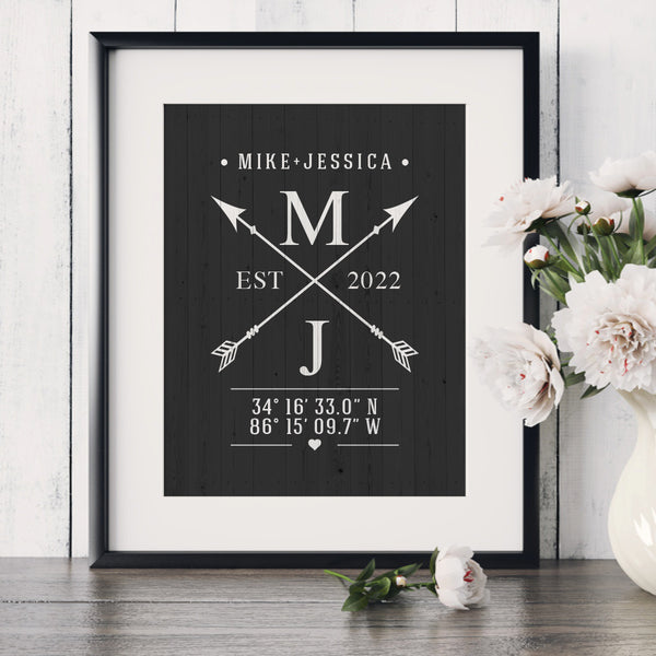 Farmhouse beach style engagement gift print with couple names – unframed