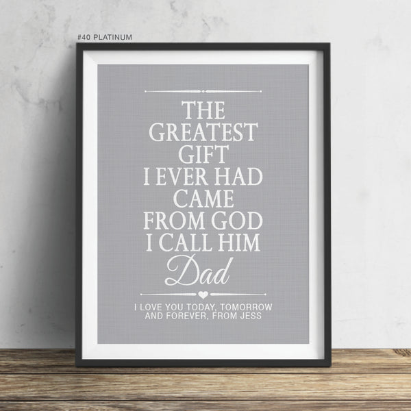 Daughter to dad wall art keepsake gift