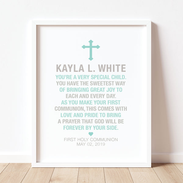 Custom Christian wall print for girl's Communion ceremony