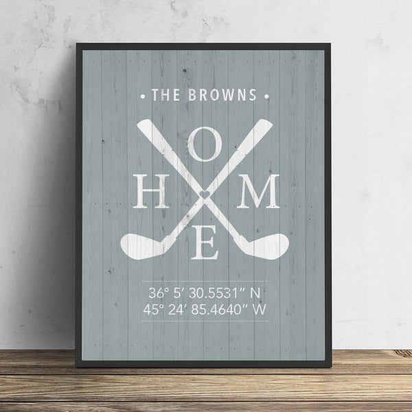 Custom golf gift with family name and coordinates