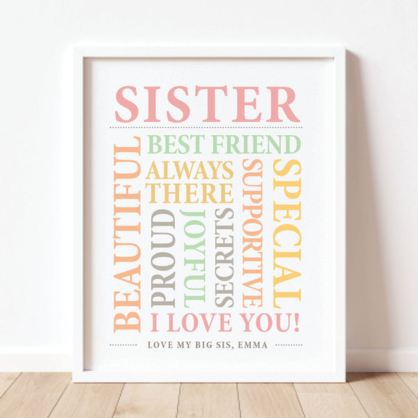 Personalized sister friend gift with custom name and sentimental friendship quotes