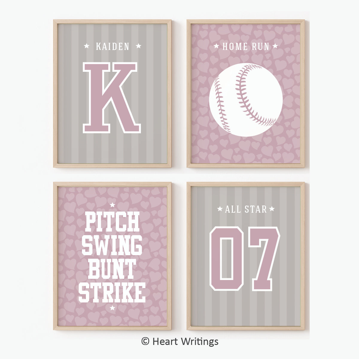 Girls softball room decor set of 4 unframed prints